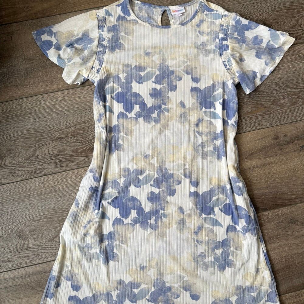 LuLaRoe Roselyn Dress in Ivory Blue Floral